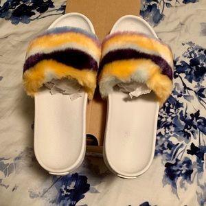 Like new Ladies fluff slides worn once